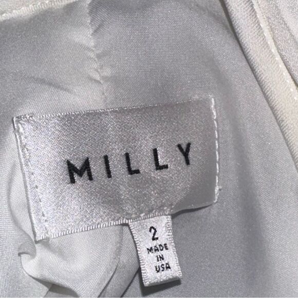 MILLY women’s Tokyo white & blue Abstract Print Mini Drape Dress Open Back sz 2 - Picture 4 of 6